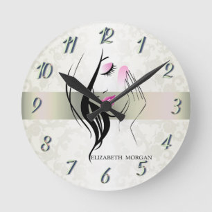 Elegante Vintage-,Chic-,Spitzen-,Mädchensilhouette Runde Wanduhr
