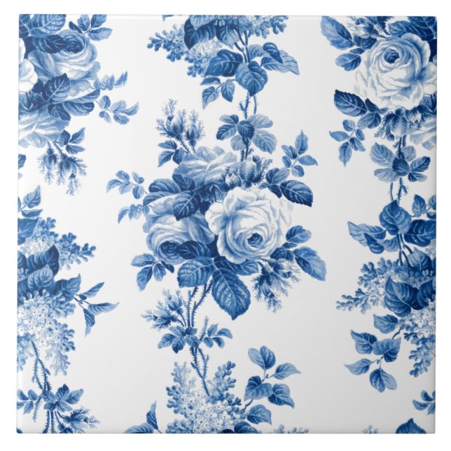 Elegante Vintage China Blaue Rose Fliese (Vorderseite)
