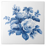 Elegante Vintage China Blaue Rose Fliese<br><div class="desc">Elegante und schicke romantische malerische China blauen Vintagen Rose und Blattwerk auf weißem Hintergrund.</div>
