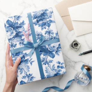 Elegante Vintage-China-blaue Rosen Geschenkpapier