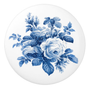 Elegante Vintage-China blaue Rosen Keramikknauf