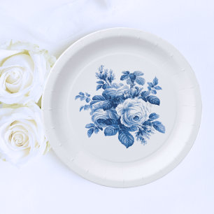 Elegante Vintage-China blaue Rosen Pappteller