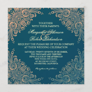 elegante vintage-chique Damast-Hochzeitseinladunge Einladung