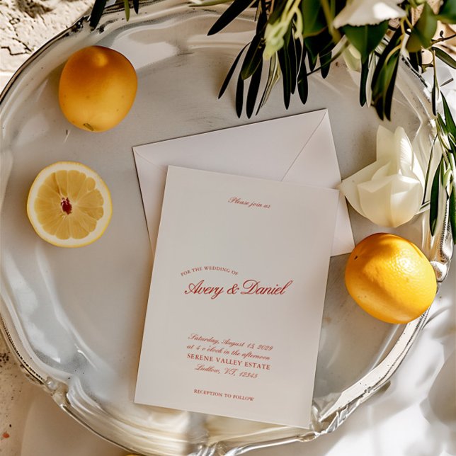 Elegante Vintage Classic Red & Ivory Wedding Einladung (Elegant Vintage Classic Red & Ivory Wedding Invitation)