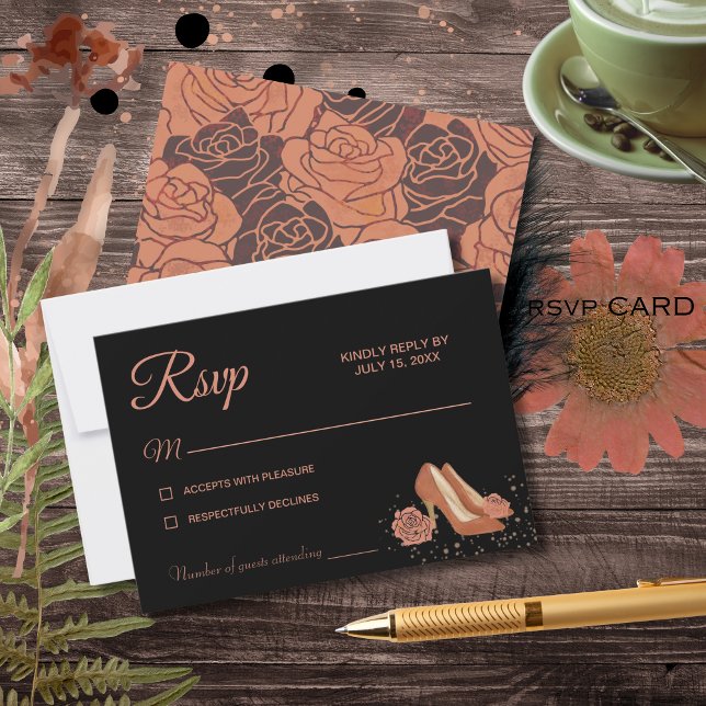 Elegante Vintage Copper Rose Quinceañera RSVP Card Karte (Elegant Vintage Copper Rose Quinceañera RSVP Card)