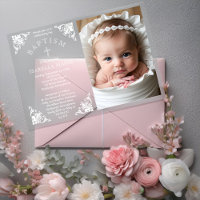 Elegante Vintage Cornices Baby Girl Foto Taufe