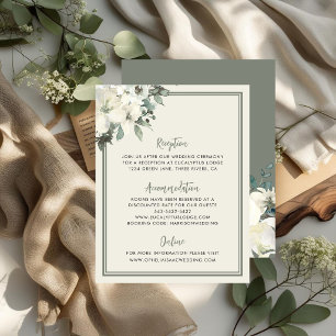 Elegante Vintage-Creme-Olivgrüne Hochzeitsfloristi Begleitkarte