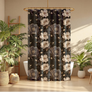 Elegante, Vintage Creme und Schwarze Peonie Duschvorhang