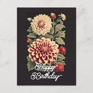 Elegante Vintage-Dahlie Froher Geburtstag Postkarte