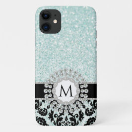 Elegante Vintage Damask Bling Aqua Mit Monogramm Case-Mate iPhone Hülle