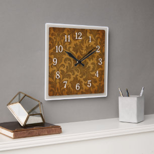 Elegante Vintage-Damask-Wanduhr im Quadrat Quadratische Wanduhr