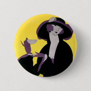 Elegante Vintage-Dame beim Nachmittags-Teekränzche Button