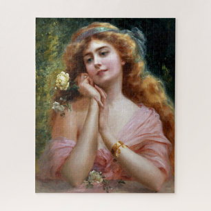 Elegante Vintage-Dame in Rosa mit Gelb Puzzle