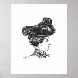 Elegante Vintage-Dame Schwarz Weiß 1800er Dekorati Poster