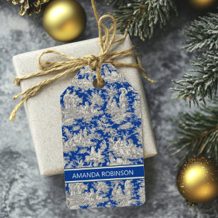 Elegante Vintage, dunkelblaue Toile de jouy Geschenkanhänger