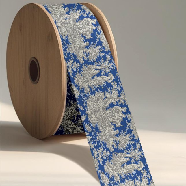Elegante Vintage, dunkelblaue Toile de jouy Satinband (Von Creator hochgeladen)