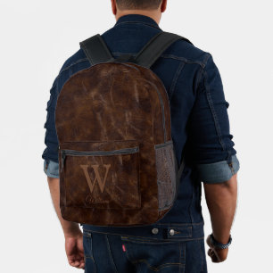 Elegante Vintage-Dunkelbraune Rindsleder-Monogramm Bedruckter Rucksack