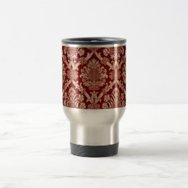 Elegante Vintage Dunkelrot-Beige Damaskaive Reisebecher