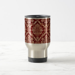 Elegante Vintage Dunkelrot Beige Damast Webart Reisebecher
