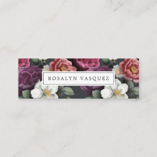 Elegante Vintage-Dunkle Blumenelemente auf Schwarz Mini Visitenkarte