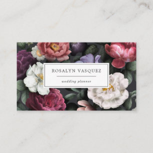 Elegante Vintage-Dunkle Blumenelemente auf Schwarz Visitenkarte