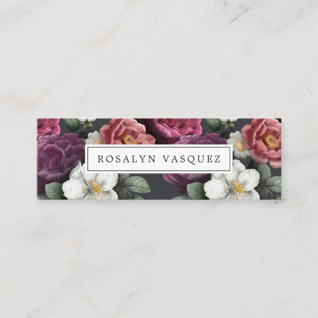 Elegante Vintage dunkle Blüte auf schwarz Mini Visitenkarte (Vorderseite)