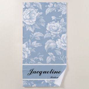 Elegante Vintage Dusty Blue Toile Strandtuch