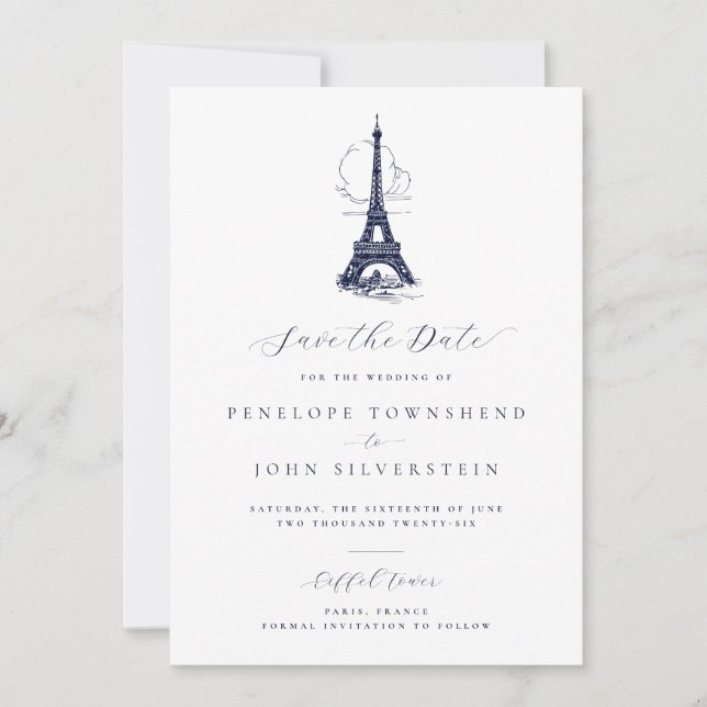 Elegante Vintage Eiffelturm-Hochzeit Save The Date (Vorderseite)