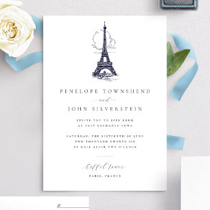 Elegante Vintage-Eiffelturm-Illustration Hochzeit Einladung