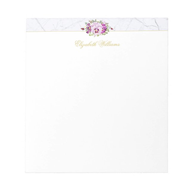 Elegante Vintage Eleganz Marmor Lila Stiefmütterch Notizblock (Vorderseite)