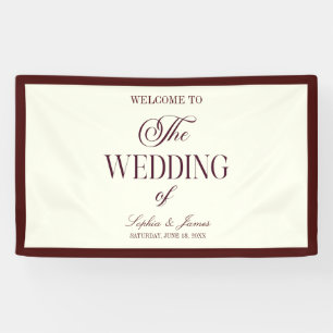 Elegante Vintage Elfenbein Dunkel Burgunder Hochze Banner