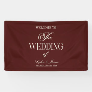 Elegante Vintage Elfenbein Dunkle Burgunder Hochze Banner