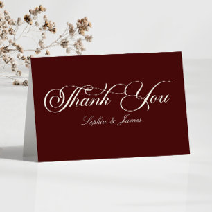 Elegante Vintage Elfenbein Dunkle Burgunder Hochze Dankeskarte