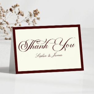 Elegante Vintage Elfenbein Dunkle Burgunder Hochze Dankeskarte
