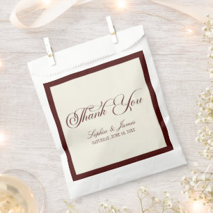 Elegante Vintage Elfenbein Dunkle Burgunder Hochze Geschenktütchen