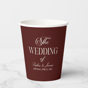 Elegante Vintage Elfenbein Dunkle Burgunder Hochze Pappbecher