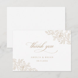 Elegante Vintage Floral Beige Gold-Script-Hochzeit Dankeskarte