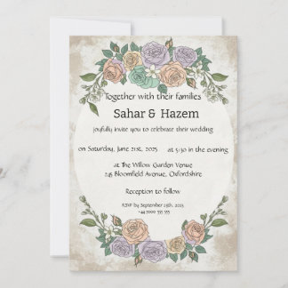 Elegante Vintage Florale Pastellrosen Hochzeit Einladung