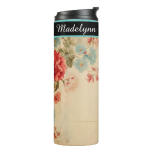 Elegante Vintage, florale Personalisierte Bridesma Thermosbecher
