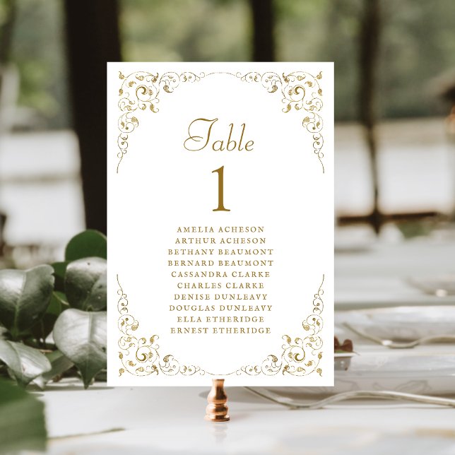 Elegante Vintage Foliage Gold White Wedding Tischnummer (Von Creator hochgeladen)
