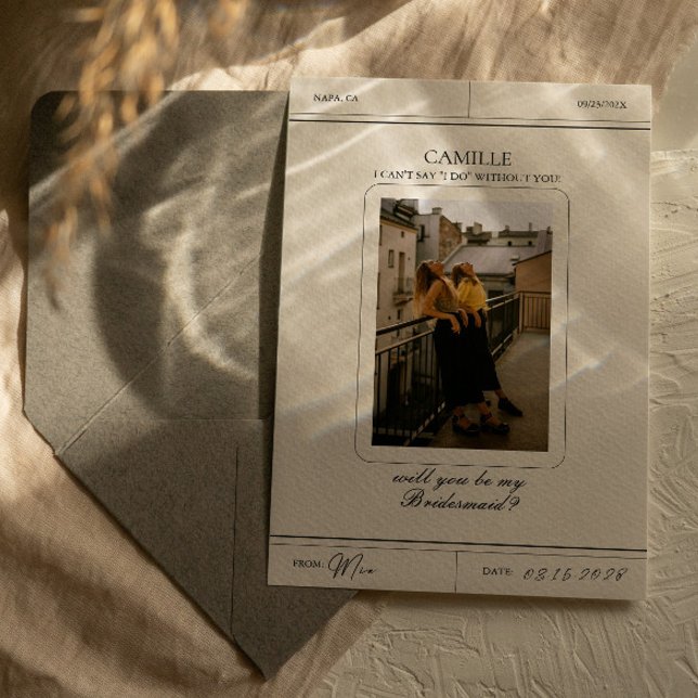 Elegante Vintage Foto Bridesmaid-Vorschlagskarte Einladung (Von Creator hochgeladen)
