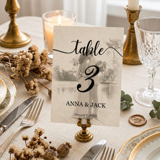 Elegante Vintage-Foto-Hochzeitstisch-Nummernkarte Tischnummer