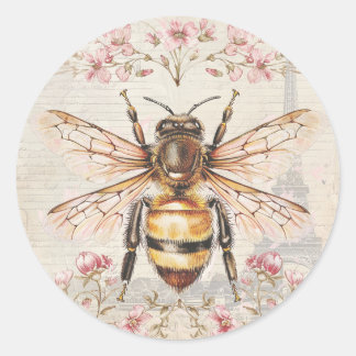 Elegante Vintage französische Bienen-Aufkleber Runder Aufkleber