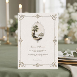 Elegante Vintage-Französische-Château-Hochzeitsein Einladung