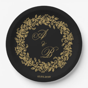 Elegante Vintage-Französische Goldene Blumenelemen Pappteller
