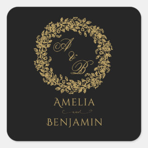 Elegante Vintage-Französische Goldene Blumenelemen Quadratischer Aufkleber