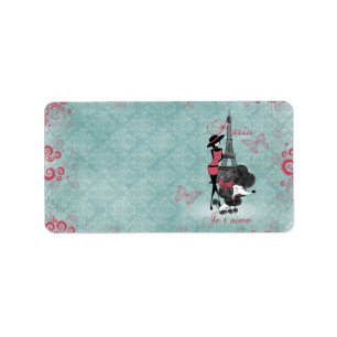 Elegante Vintage französische Poodle Girls Silhoue Adressaufkleber