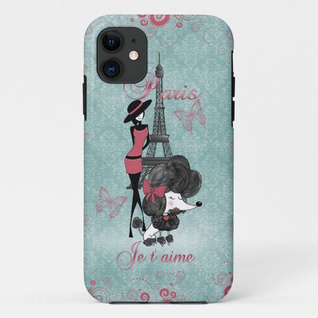 Elegante Vintage französische Poodle Girls Silhoue Case-Mate iPhone Hülle (Rückseite)
