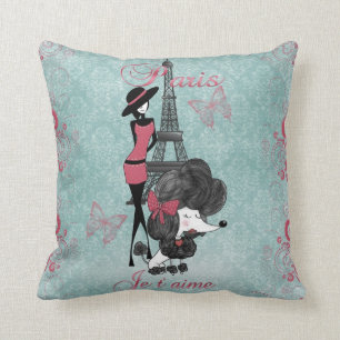 Elegante Vintage französische Poodle Girls Silhoue Kissen