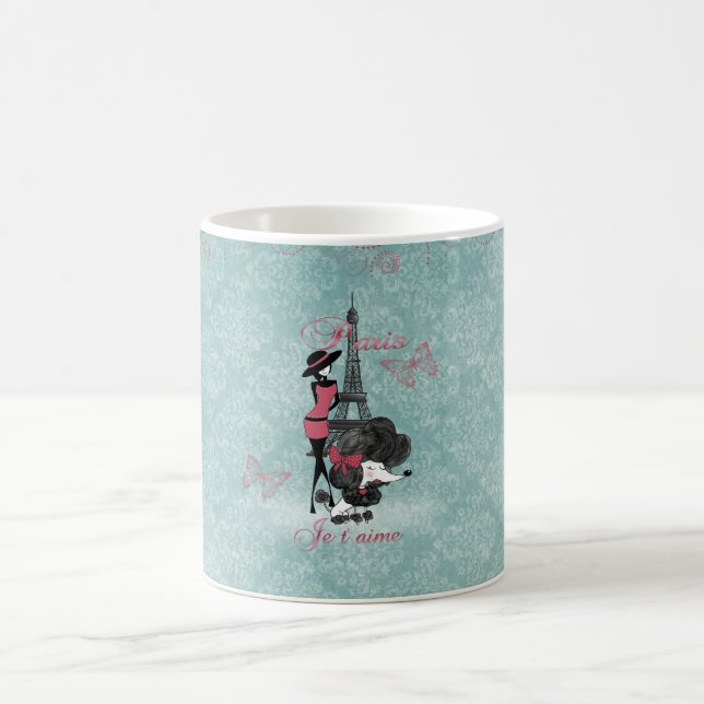 Elegante Vintage französische Poodle Girls Silhoue Tasse (Mittel)